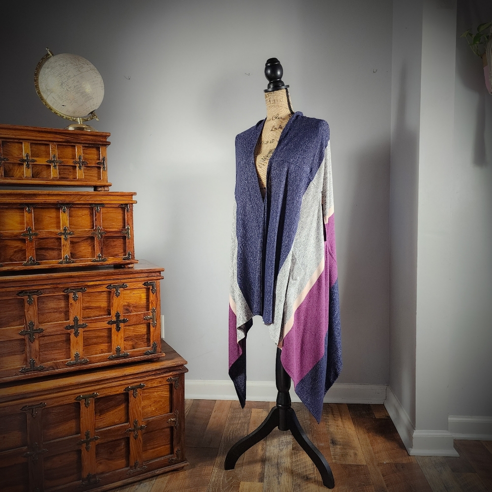 Bobeau Open-Front Multicolored Striped Cardigan Wrap OS